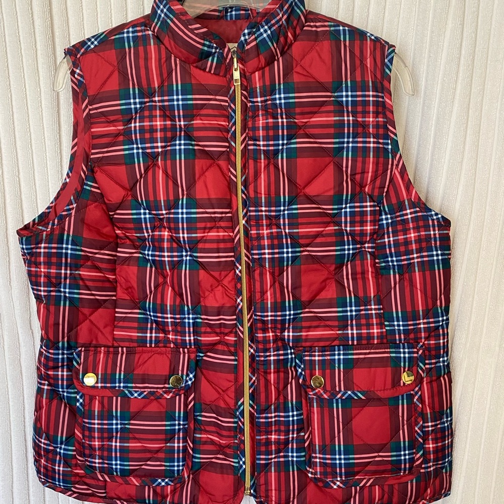 St. John’s Bay NWT Red Plaid Puffer Vest